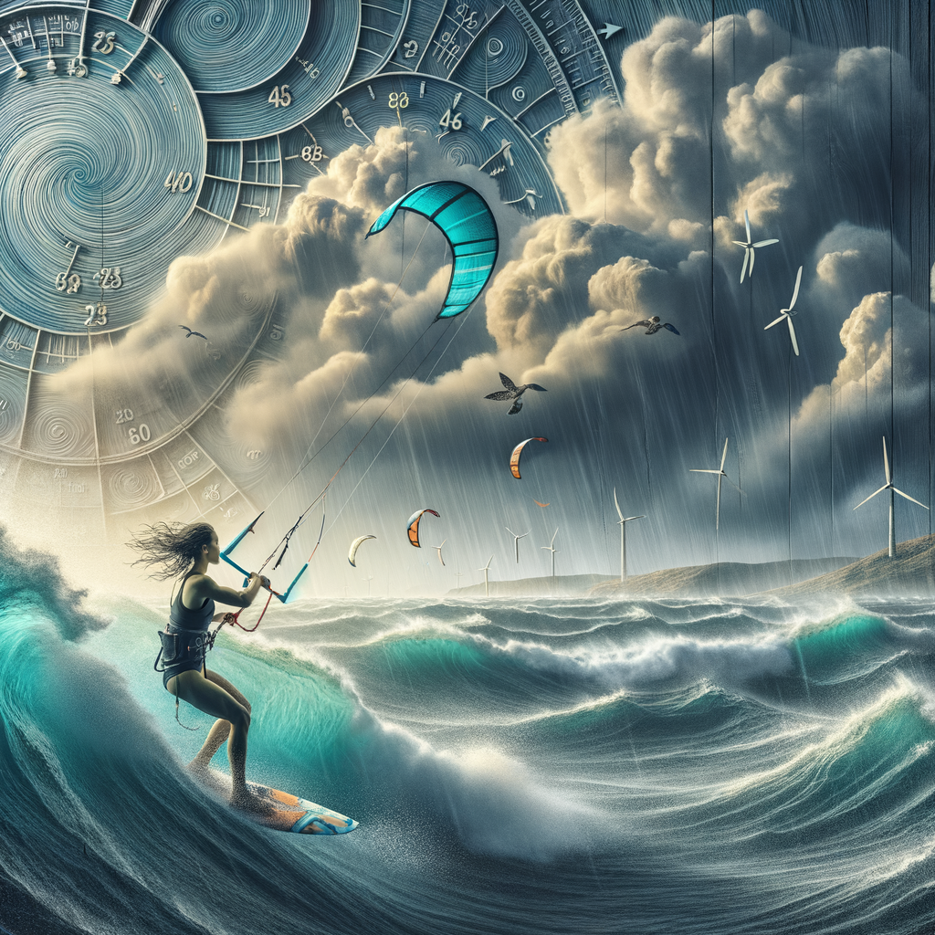 Kite surfer adapting to changing wind patterns and turbulent waters, illustrating the climate change impact and global warming effects on kite surfing and other wind sports.