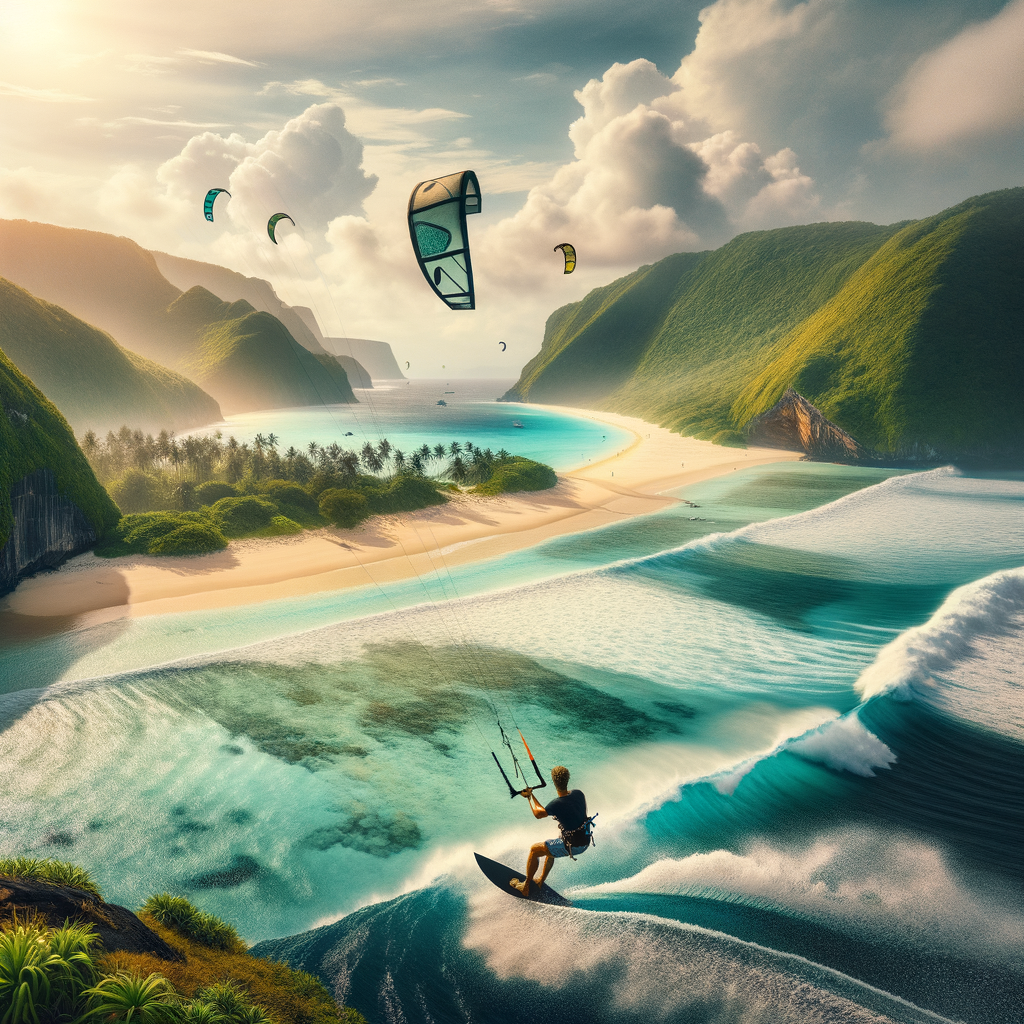 Adventurous kite surfer riding waves in one of the best remote kite surfing paradises, showcasing the thrill of kite surfing in exotic, offbeat destinations.