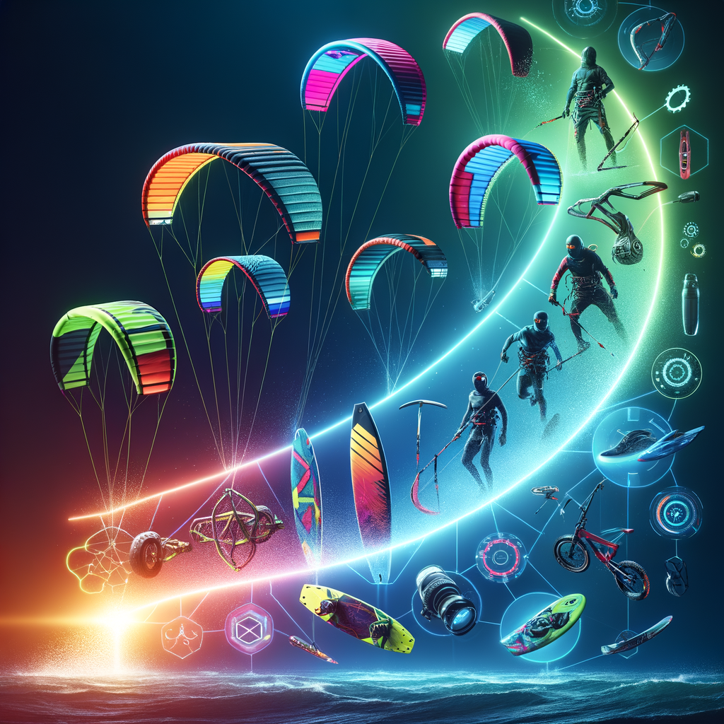Modern kite surfing equipment showcasing the evolution and latest innovations in kite surfing gear, highlighting key trends and advancements in kite surfing technology for future developments.