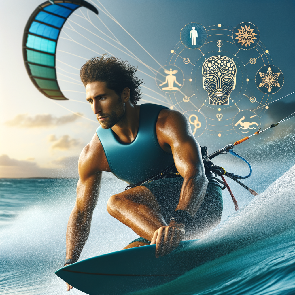 Professional kite surfer demonstrating mindfulness techniques for improved performance and mental health benefits in kite surfing