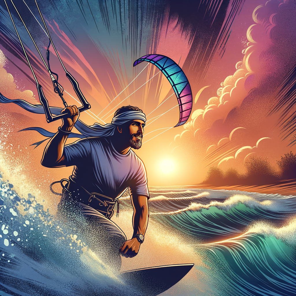 Kite surfer embarking on personal development journey during sunset, illustrating the transformative impact and benefits of kite surfing for self-improvement and life lessons.